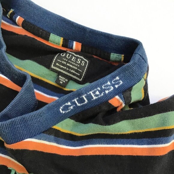 2 Guess Originals T Shirts Mens M White Gray Black Striped Retro Embroidered S/S - Picture 4 of 12